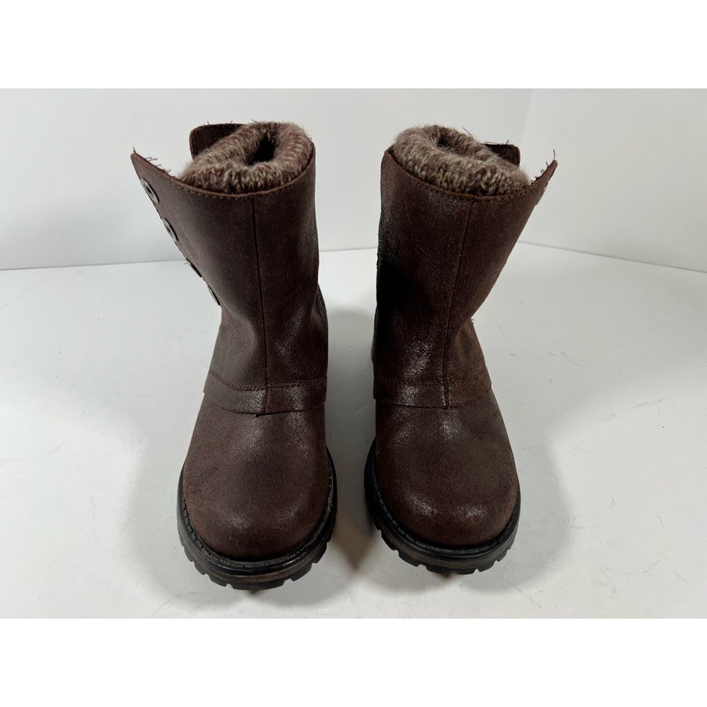 Nine West Womens Rockedgd Ankle Boots Booties Brown Leather Flat Heel Snap 5 - Picture 4 of 8